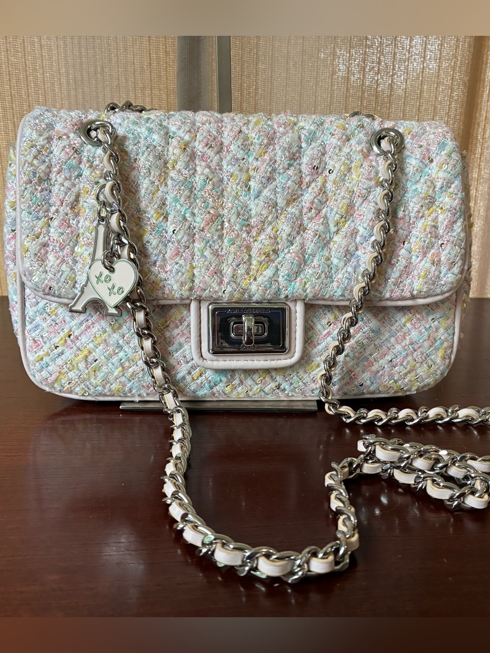Karl Lagerfeld Pastel Tweed Chain Shoulder Bag